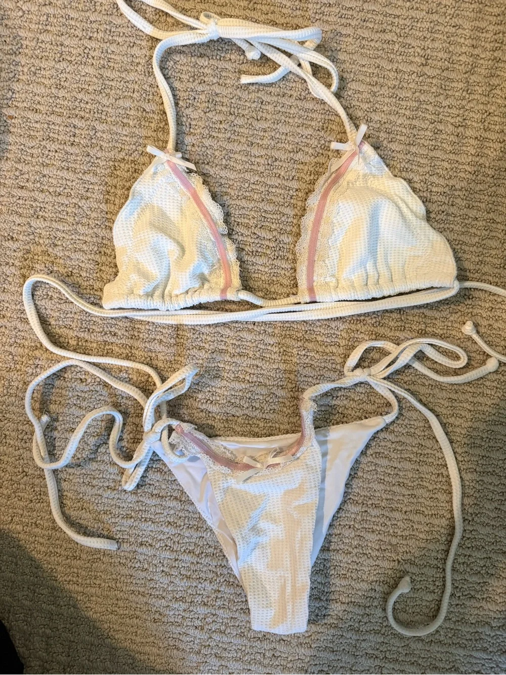 Frankie's Bikinis White Crochet-Style Bikini Bottom